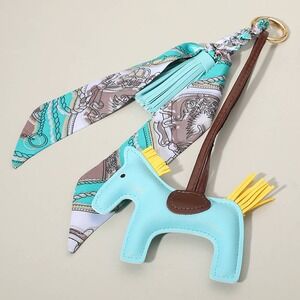 Vegan Leather Horse Tassel Scarf Keychain Bag Charm Turquoise